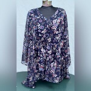 Lane Bryant Sheer Multicolor Floral Tunic - Size 18w-20w